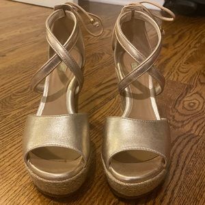 Gold & tan Ugg wedges